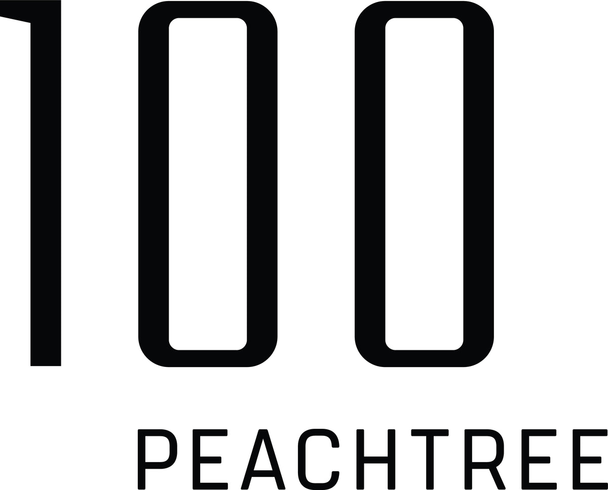 Black '100 Peachtree' logo on a white background